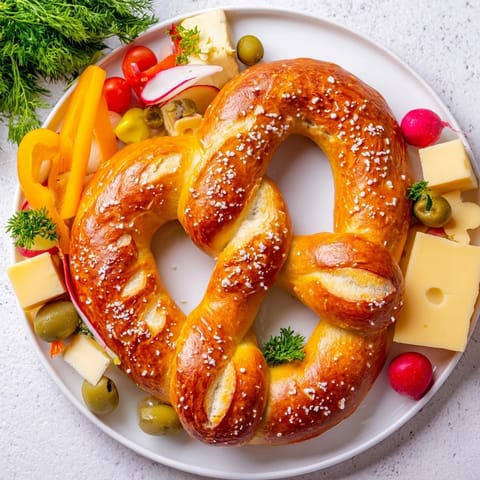 A festive Bretzel Arbre de Vie platter, showcasing soft pretzel branches and a savory spread.