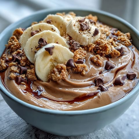 Vivid Chunky Monkey Smoothie Bowls in two bowls, loaded with peanut butter flavor, chocolate chips, and hemp seeds.