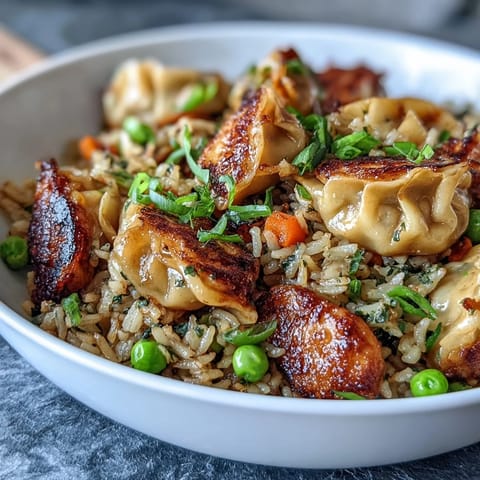 Trader Joe's Dumpling Fried Rice: A colorful, savory stir-fry with dumplings, rice, and veggies in a soy-ginger sauce.  