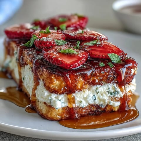 Golden toasted sourdough topped with smooth ricotta, juicy strawberries, and a sprinkle of lemon zest for a bright, fresh flavor.  