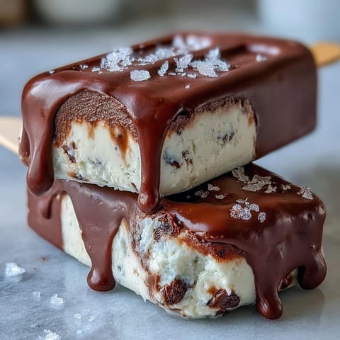 Creamy vanilla bean frappuccino fudge pops with rich coffee flavor and a glossy chocolate fudge layer.  