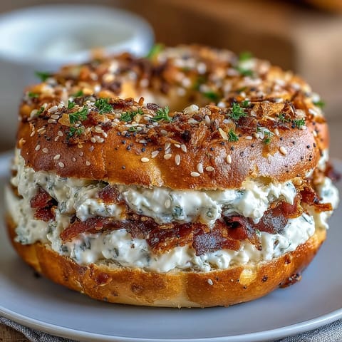 High-protein bagels with Greek yogurt everything dip, golden and chewy, served warm with a creamy, herb-flecked dip.