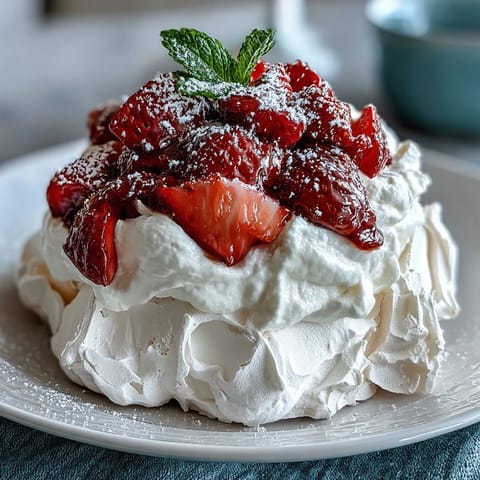 Golden-brown meringue shells filled with vanilla cream and ripe berries, perfect for celebrations.  