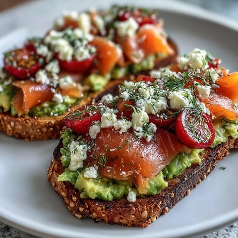 Spring Brunch Avocado Toast Board with Smoked Salmon, featuring creamy avocado spread, smoked salmon, and fresh toppings on rustic bread.