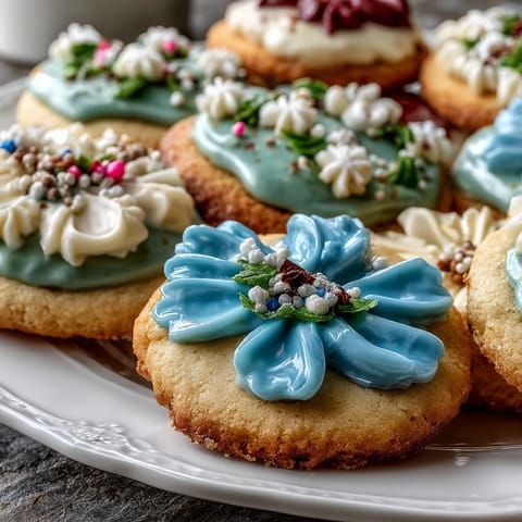 Vibrant flower-shaped shortbread cookies with pastel royal icing, perfect for spring celebrations.