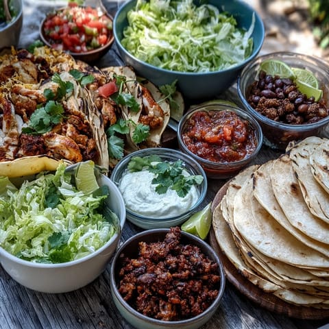 Vibrant DIY Taco Bar brimming with colorful toppings for a fun BBQ.