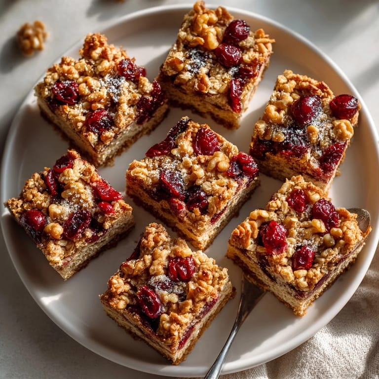 Warm, fragrant Cherry-Coded Sour Cherry Ginger Oat Breakfast Squares, perfect for a quick breakfast.