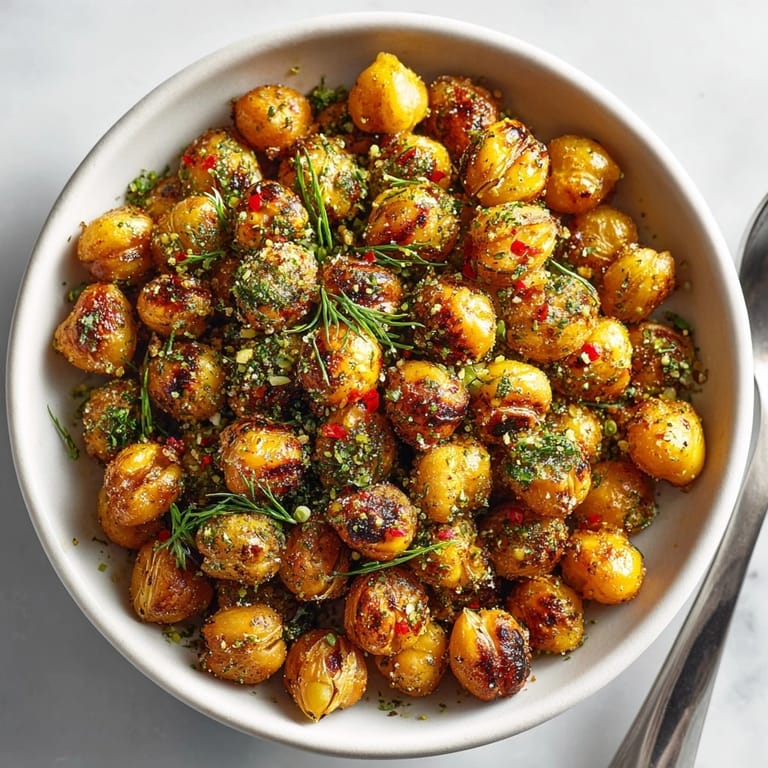 These flavorful, crispy Pickle Dust Roasted Chickpeas display a delicious, tangy snack, perfect for any occasion.