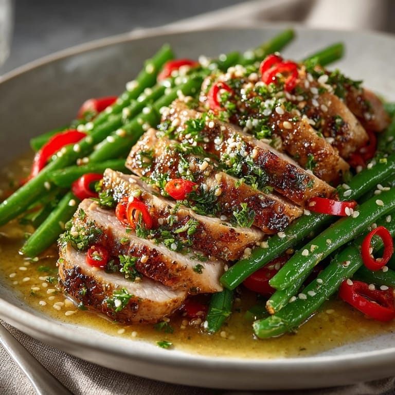 This delectable Quick Garlic-Butter Turkey & Green Bean Stir-Fry features tender turkey, vibrant green beans, and a flavorful sauce.