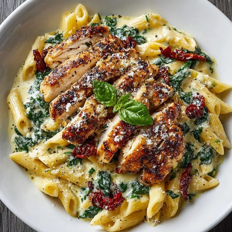 Imagine this: a bowl of Creamy Tuscan Chicken Pasta, hot and comforting with Parmesan and basil.
