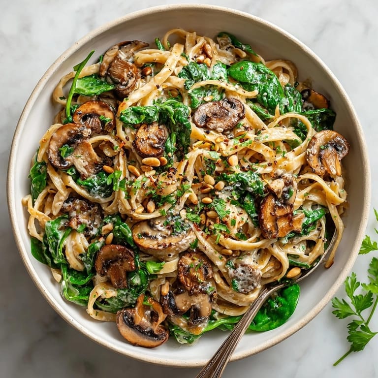 Warm bowl of Adaptogenic Mushroom Pasta, inviting aroma and nourishing ingredients, ready to eat.