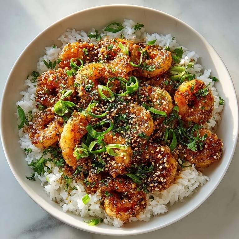 Vibrant 20 Minute Honey Garlic Shrimp &amp; Rice Bowl featuring juicy shrimp and fluffy rice in a sweet-savory glaze.