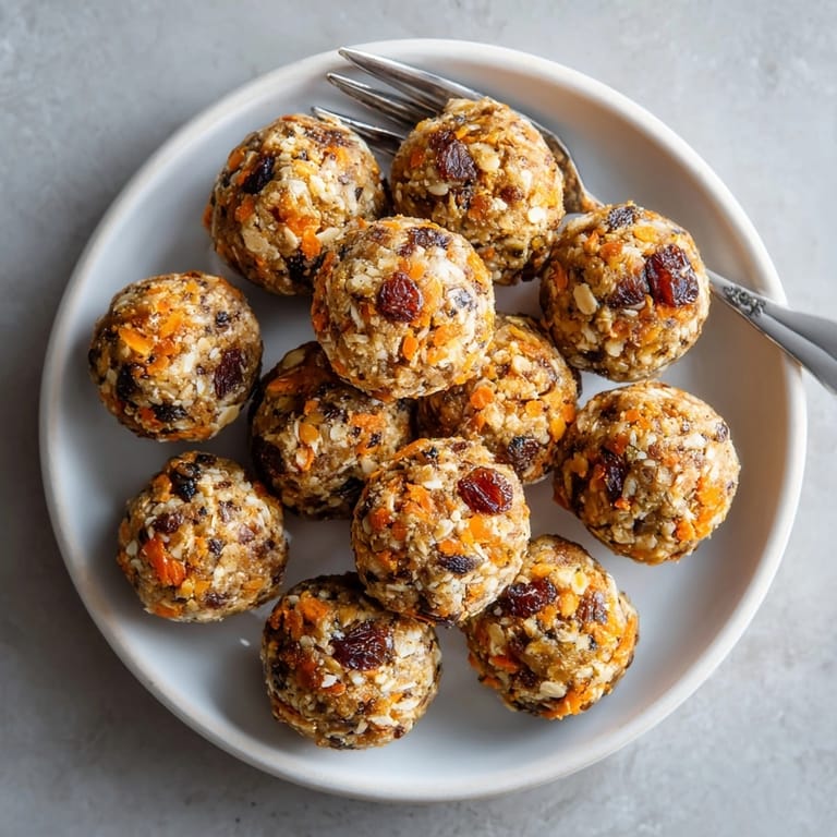 Gluten-free Carrot Cake Energy Balls stacked in a bowl, perfect for healthy snacking or meals on the go.