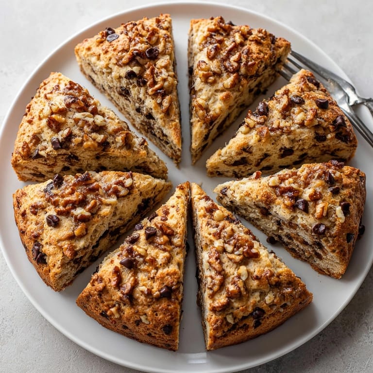 Freshly baked protein banana nut scones served with honey drizzle for a nourishing snack.