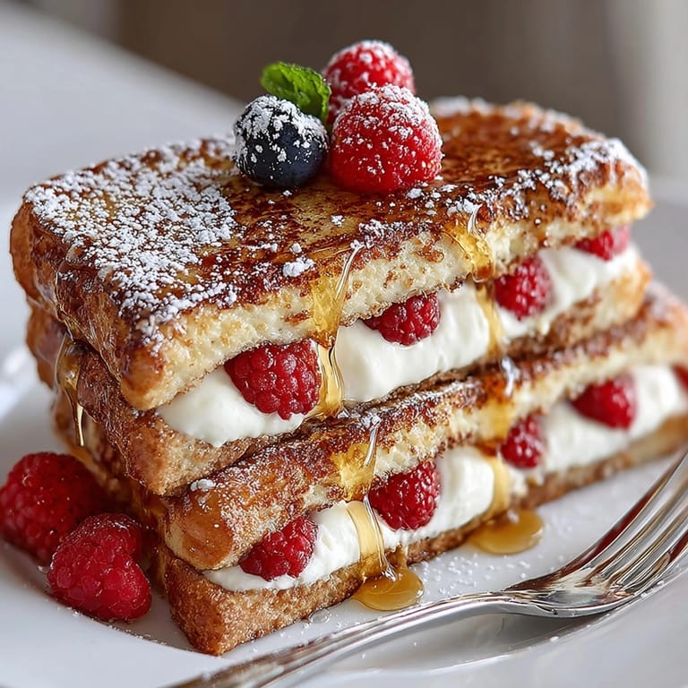Ricotta lemon French toast sticks served warm with maple syrup and fresh berries on the side.