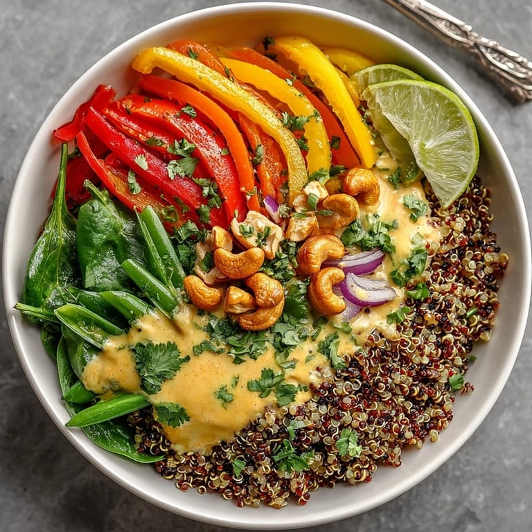 Hearty Thai Curry Quinoa Bowls featuring fluffy quinoa, sautéed veggies, and garnished peanuts.
