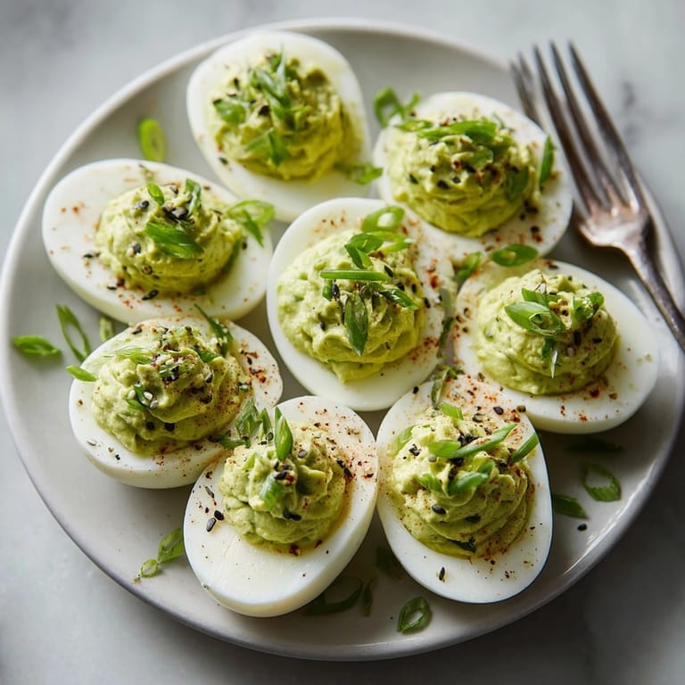 Creamy, zesty Ghastly Green Deviled Eggs, chilled and ready to serve, a spooky appetizer.