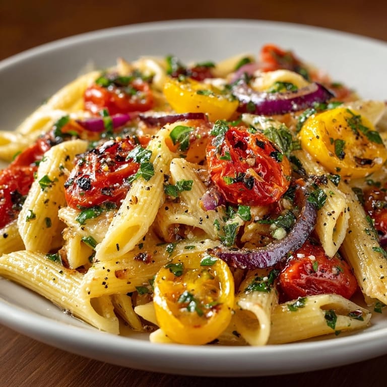 Creamy Express Baked Feta Pasta served; al dente pasta, fragrant herbs, oven-baked feta.