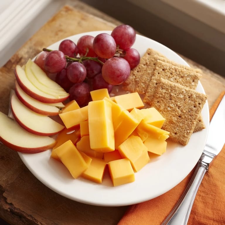 Enjoy a deliciously balanced snack plate with crunchy whole-grain crackers and fruit.  