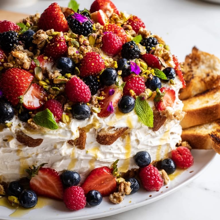 Indulge in a Butter Board Dessert Version adorned with colorful berries and chocolate.  