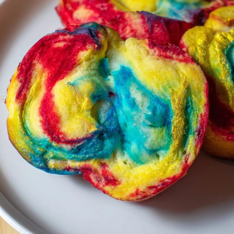 Vibrant rainbow cloud bread, a fun and delightful low-carb snack option.  