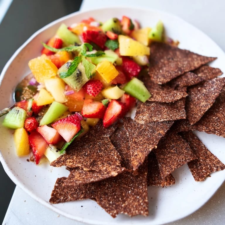 Delicious dessert chips & salsa featuring sweet fruit and crunchy chocolate delights.  