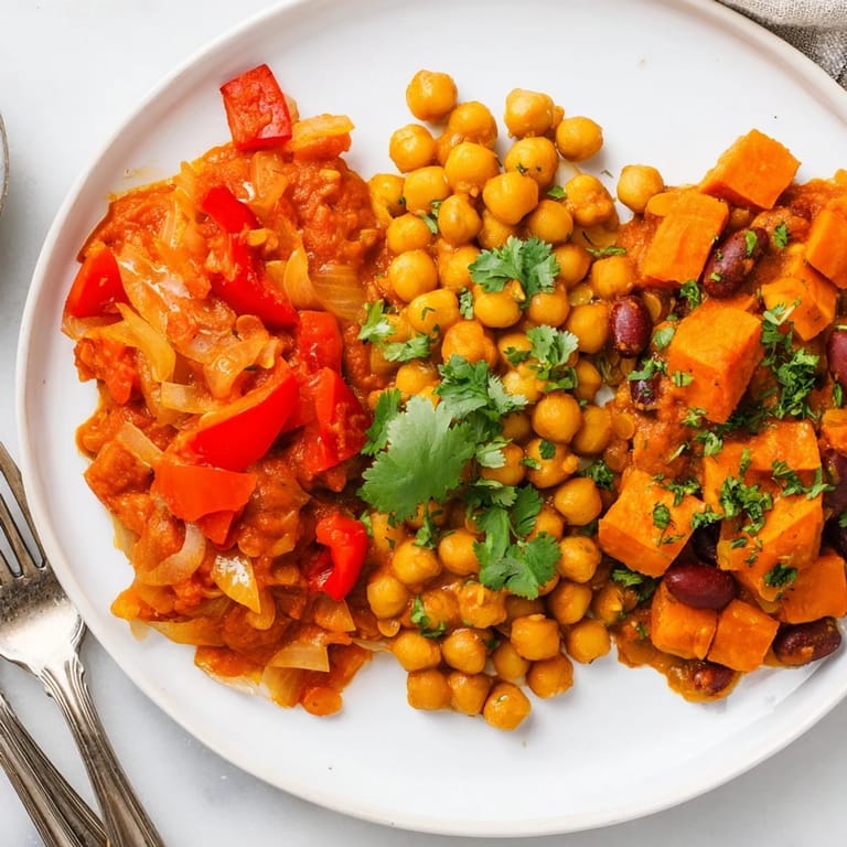 Comforting Thai Red Lentil Curry featuring colorful veggies in creamy coconut sauce.  