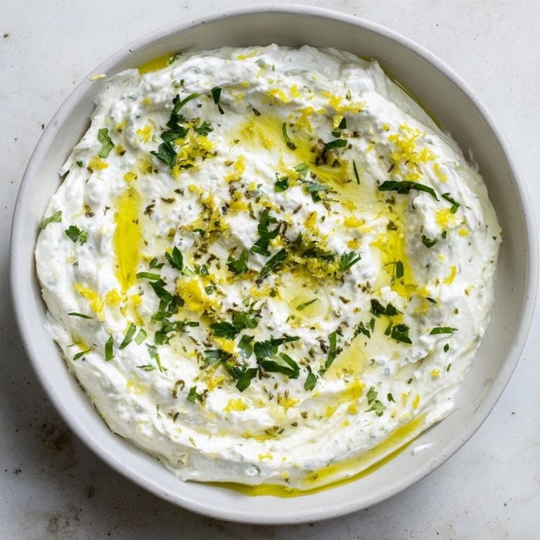 Vibrant image of whipped feta with Greek seasoning, perfect appetizer for sharing at a party.