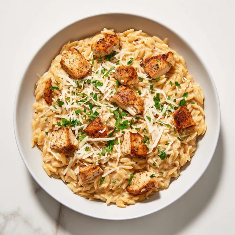 Golden orzo pasta combines with Cajun spices in this easy One-Pot Cajun Chicken Alfredo recipe.