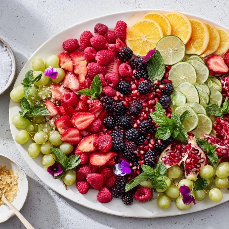 A festive Bubbly Bar Garnish Platter with fresh, juicy fruit, perfect for New Year's Eve drinks.
