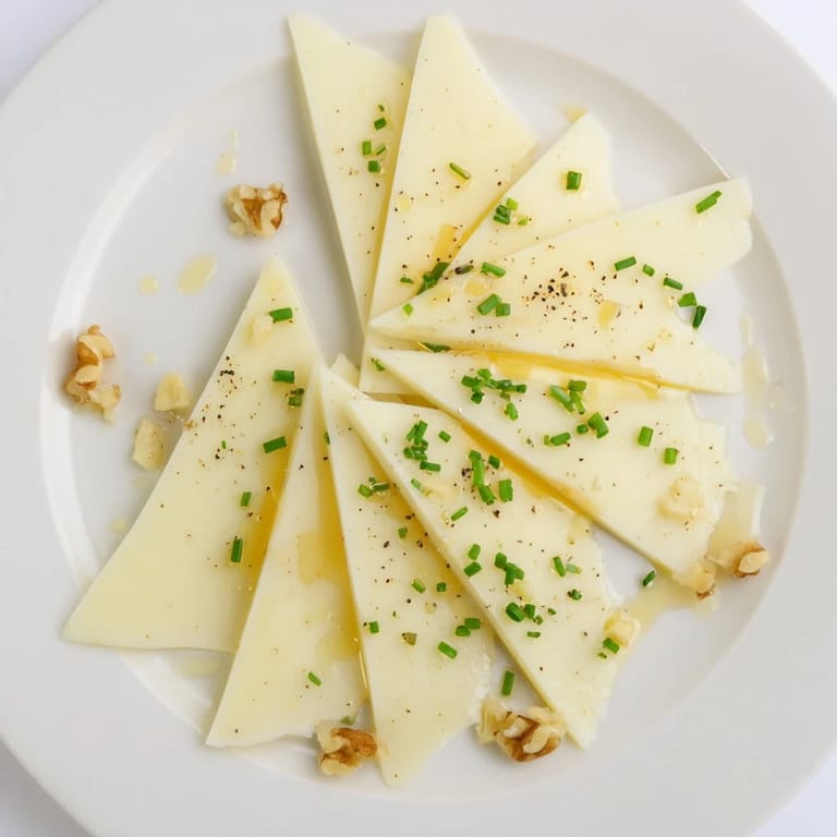 A close-up view of the Swiss cheese slices arranged in a fan shape, ready to serve.