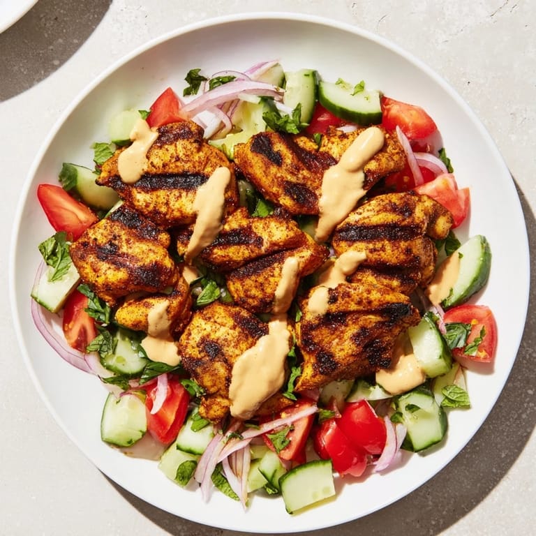 Enjoy a delicious Chicken Shawarma Salad, a Middle Eastern delight with savory spiced chicken.