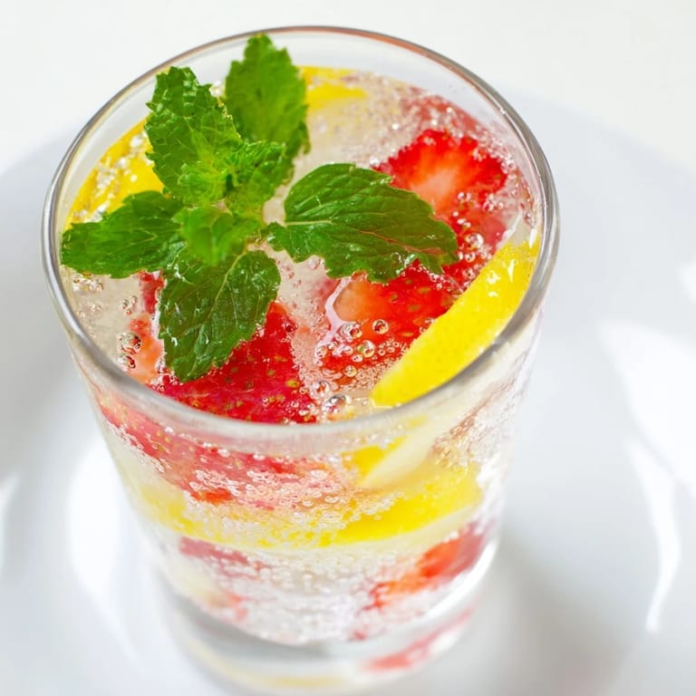 Close-up of a vibrant DIY fruit refresher drink with fresh fruit slices, a delicious summer beverage.