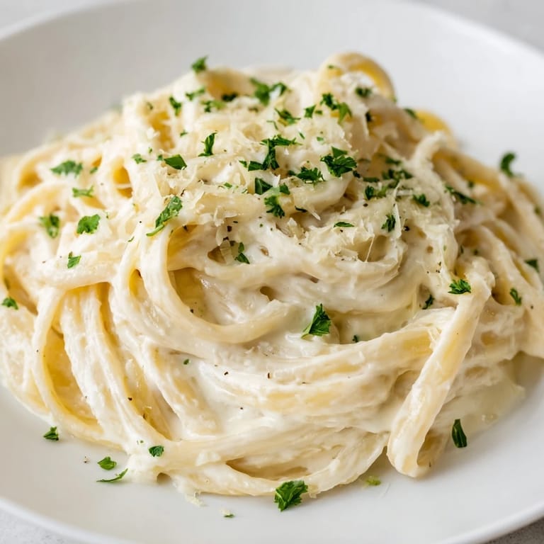 This easy Cottage Cheese Alfredo recipe features a smooth, blended sauce with fresh Parmesan and garlic.