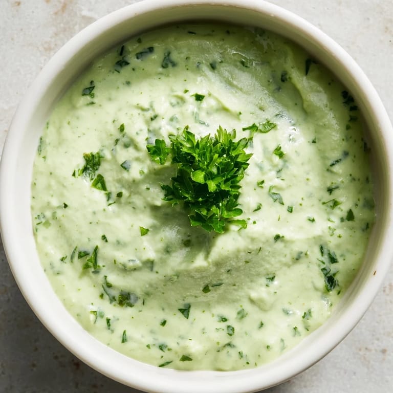 Close-up of vibrant Green Goddess Salad Dip, showcasing a luscious texture perfect for veggie dippers.