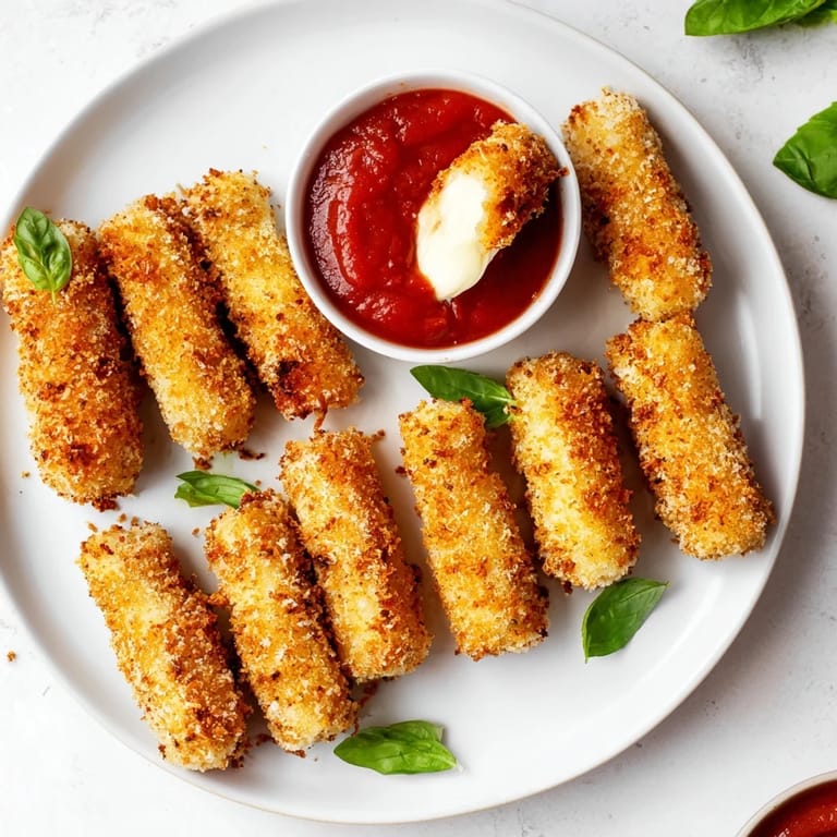 Golden and melty air fryer mozzarella sticks, a quick and easy appetizer ready in minutes.