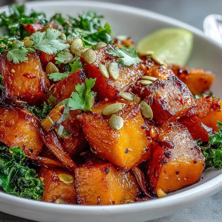 Vibrant vegetarian maple-glazed red kuri squash bowl, a comforting, savory, and slightly sweet dish.
