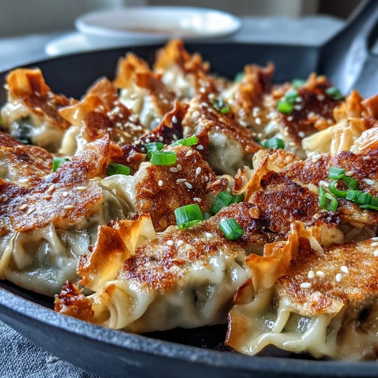 Crispy pan-fried smashed gyozas with a tender filling, perfect appetizer.