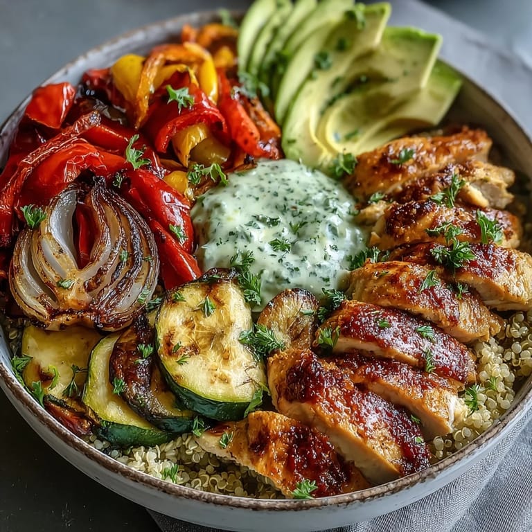 Paprika Roasted Vegetable Quinoa Bowl served in a rustic bowl with vibrant roasted peppers, zucchini, and crisp lemon salad.