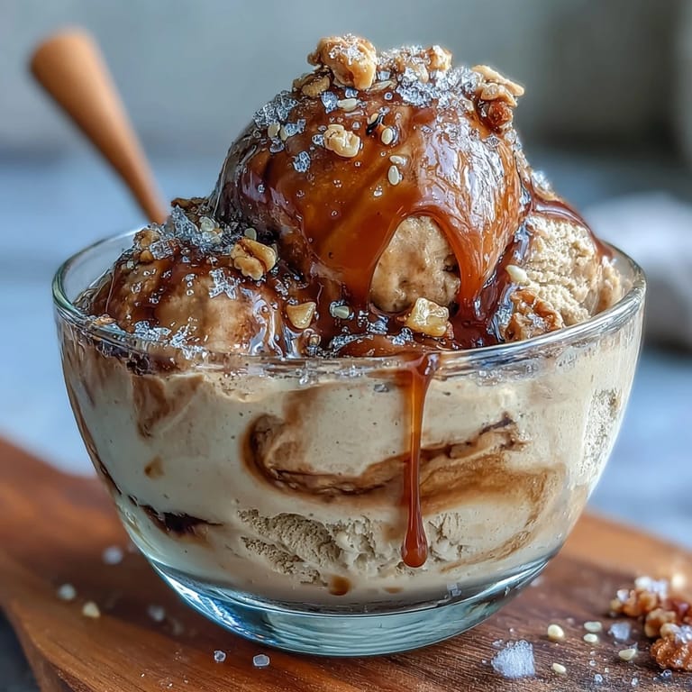 A scoop of premium vanilla ice cream sits in a glass, ready for a hot Hojicha Affogato pour.
