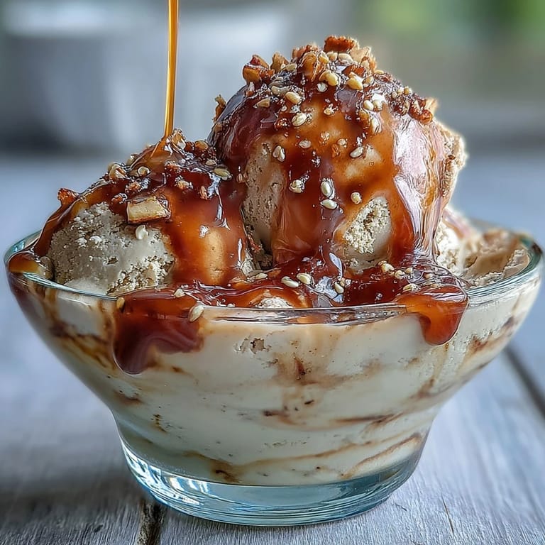 Two glasses of Hojicha Affogato feature a scoop of vanilla ice cream drenched in hot roasted tea.