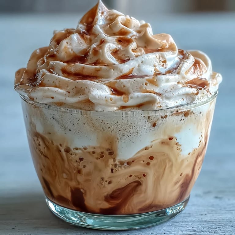 Pouring steamed milk over the roasted hojicha tea to make a creamy Hojicha Macchiato.
