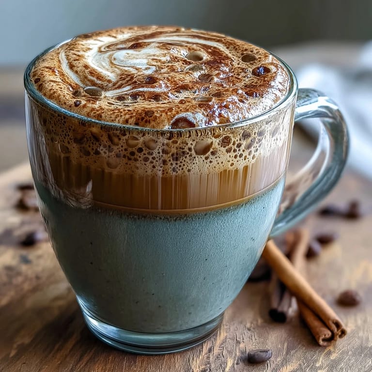 Creamy Hojicha Latte with Vanilla Extract poured into a clear glass mug, revealing rich, earthy tones and frothy bubbles.