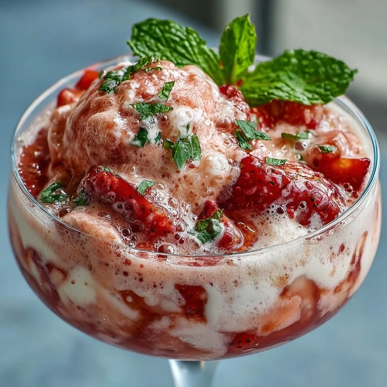 Two refreshing strawberry daiquiri floats with vanilla ice cream, garnished with mint leaves and lime wedges, served in tall glasses with straws.