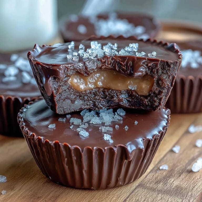 Decadent dark chocolate peanut butter cups featuring smooth, rich filling and a shiny chocolate shell, perfect for homemade candy lovers.