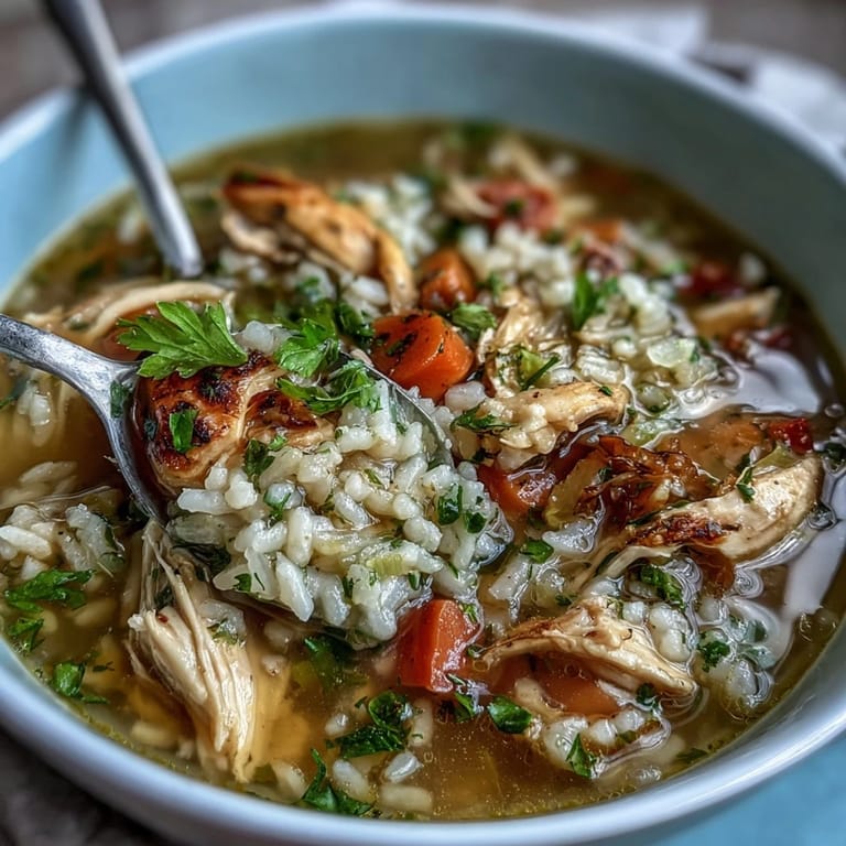One-pot chicken and rice soup loaded with fresh vegetables, seasoned chicken, and fluffy rice for a nourishing, comforting meal.  