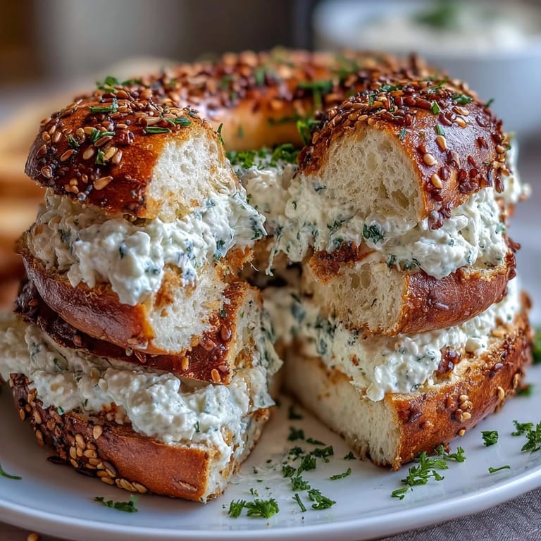 Soft, protein-packed bagels topped with everything seasoning, paired with tangy Greek yogurt dip for a satisfying snack or breakfast.