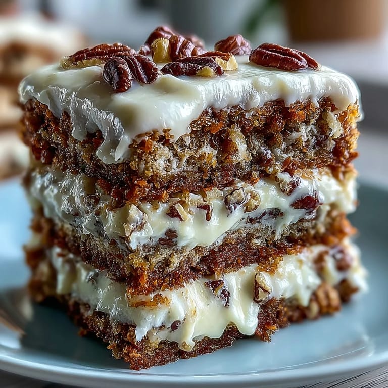 Spiced carrot cake layered with rich cream cheese frosting and crunchy walnuts, decorated with carrot curls for a festive spring dessert.