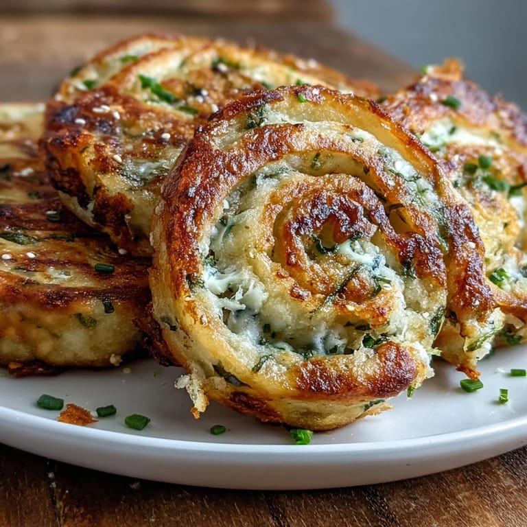 Golden brown spring onion pancakes, filled with fresh scallions and ready for dipping.