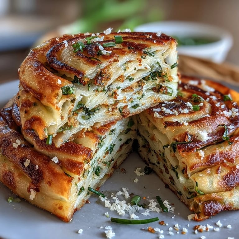 Savory Chinese-style scallion pancakes, pan-fried to a perfect crisp and served warm.  